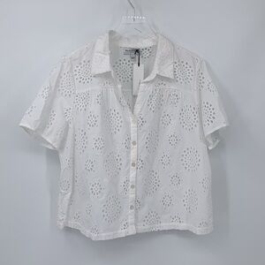 Michael Stars Yvette Eyelet shirt blouse button white cotton boxy floral new XL